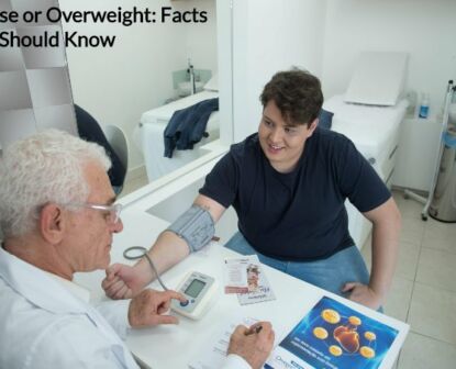 obesity facts - obese or overweight man talking to a doctor